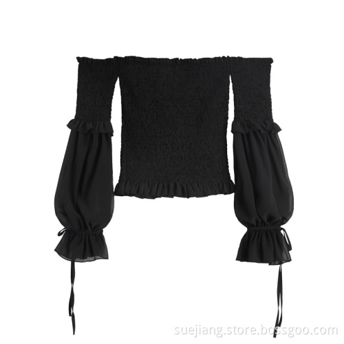 Losse off-shoulder vakantiedop met lange mouwen